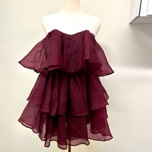 NWT Altar’d State Burgundy Strapless Tiered Ruffle Mini Dress – Size S